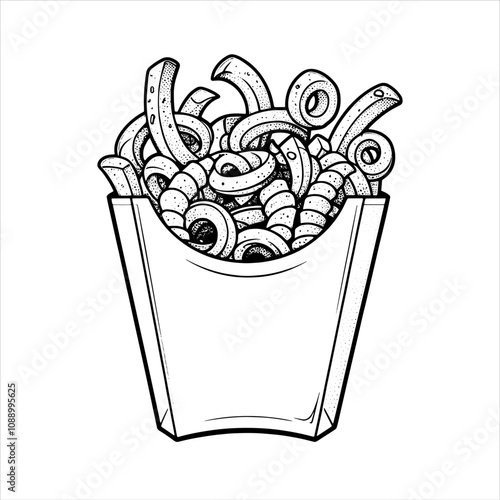 Stunning Curly Fries Illustration – Perfect Spiral Snack Art for Branding & Marketing