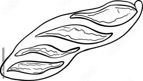 Rustic rye loaf black white vector illustration isolated. Hand drawn baguette French stick contour line art . Painted by ink artisan rye bread for design signage, grocery store, packaging bakery.