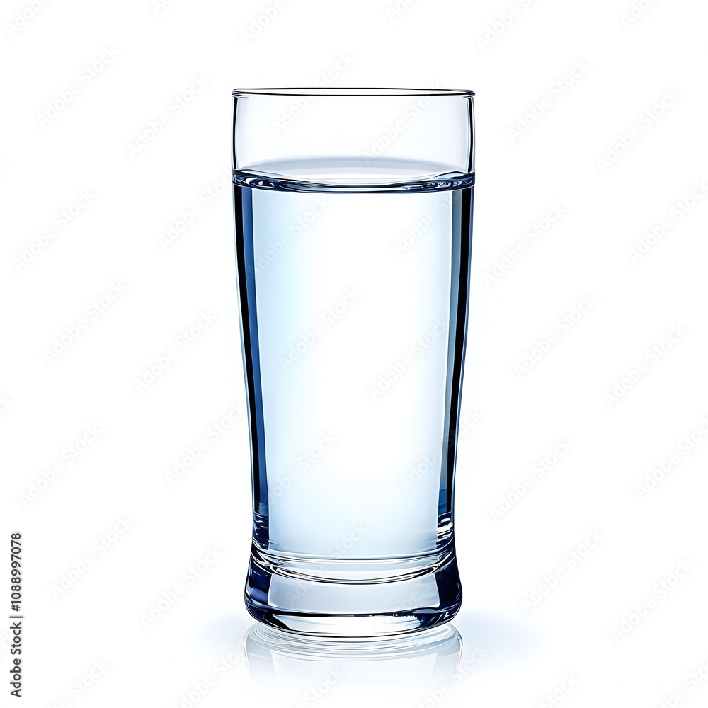 Tall glass filled with water, isolated on a white background. High-quality cutout for beverage, hydration, and minimalist design themes Tall glass filled with water, isolated on a white background. High-quality cutout for beverage, hydration, and minimalist design themes