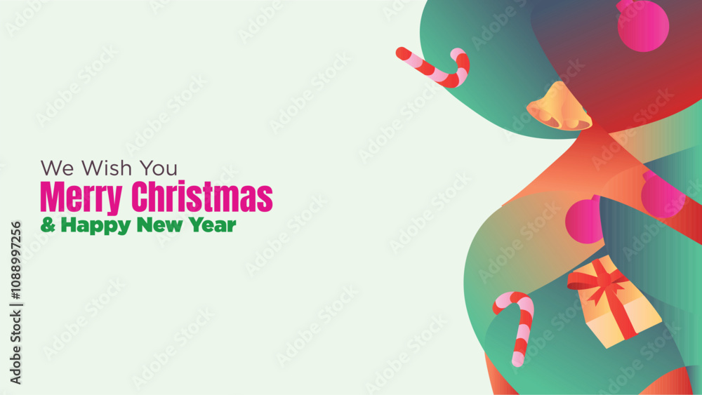Abstract Christmas Web Template with Blank Copy Space and Festive Decorations. abstract fluid christmas background with gift box and ornamental vector illustration Abstract Christmas Web Template with Blank Copy Space and Festive Decorations. abstract fluid christmas background with gift box and ornamental vector illustration
