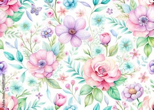 Wallpaper Mural Seamless Watercolor Flower Patterns in Soft Pastel Colors for Food Photography Backgrounds, Table Settings, and Culinary Art Displays Torontodigital.ca