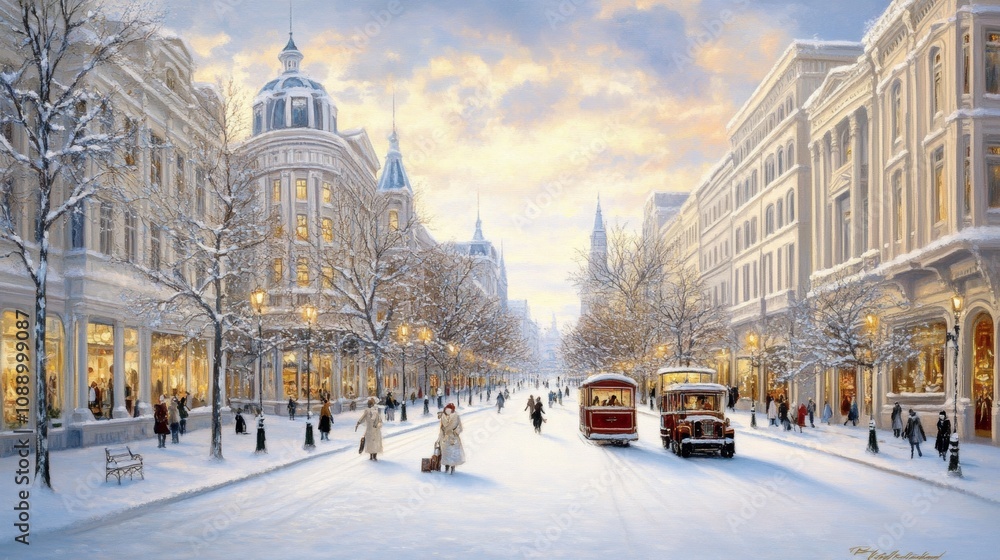 Obraz premium Upscale Christmas shopping scene shoppers exploring exclusive discounts on winter fashion