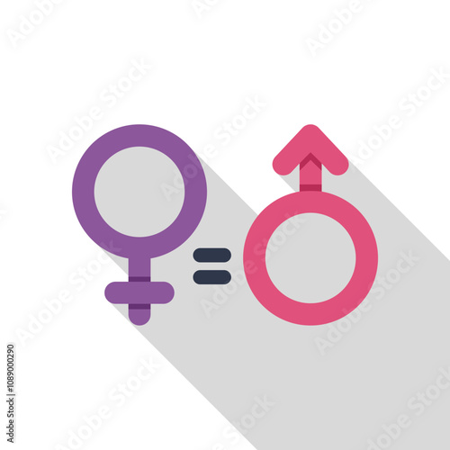 Female and male gender symbols with an equals sign representing the concept of gender equality