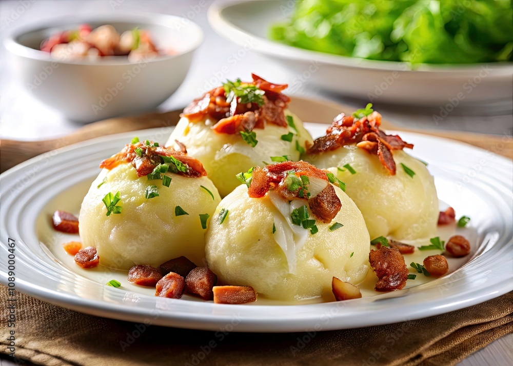 Slovak Potato Dumplings Halusky with Sauerkraut and Bacon – Delicious Traditional Dish Isolated on White Background, Perfect for Food Lovers and Culinary Enthusiasts Slovak Potato Dumplings Halusky with Sauerkraut and Bacon – Delicious Traditional Dish Isolated on White Background, Perfect for Food Lovers and Culinary Enthusiasts