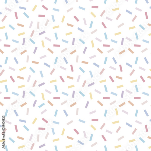 Donut, sweet confetti background. Sweet cake, donut confetti texture, seamless pattern. Colorful candy topping seamless background wallpaper. Vector illustration