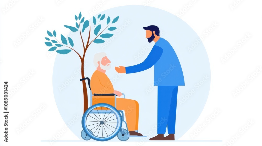 Caregiver Assisting Elderly Man in Wheelchair Caregiver Assisting Elderly Man in Wheelchair
