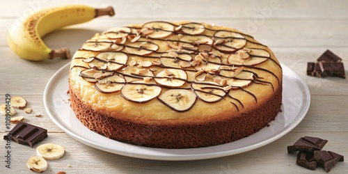 Delicious Banana Chocolate Almond Cake Dessert Food Photography