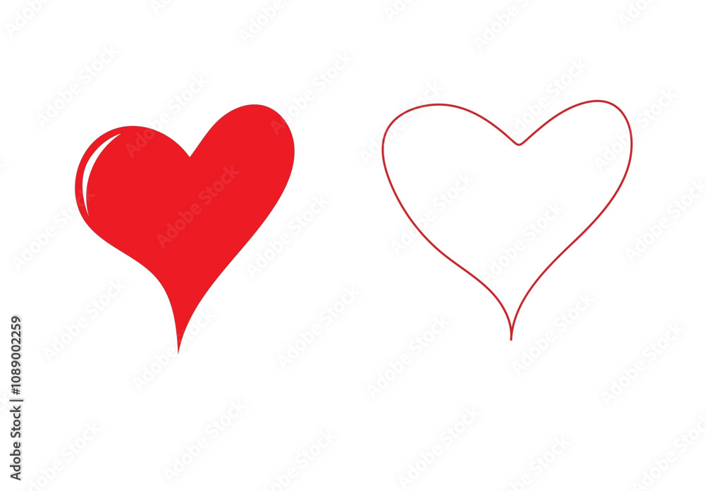 two red hearts and a red outline on a white background two red hearts and a red outline on a white background