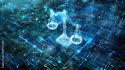 ai legal software technology background digital wireframe justice law scale