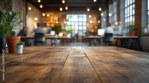 Wallpaper Mural Casual business office with blurred figures and modern desks Torontodigital.ca