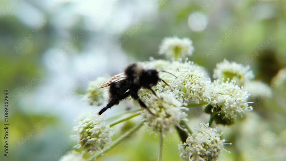 bumblebee crawls on a flower in slow motion bumblebee crawls on a flower in slow motion