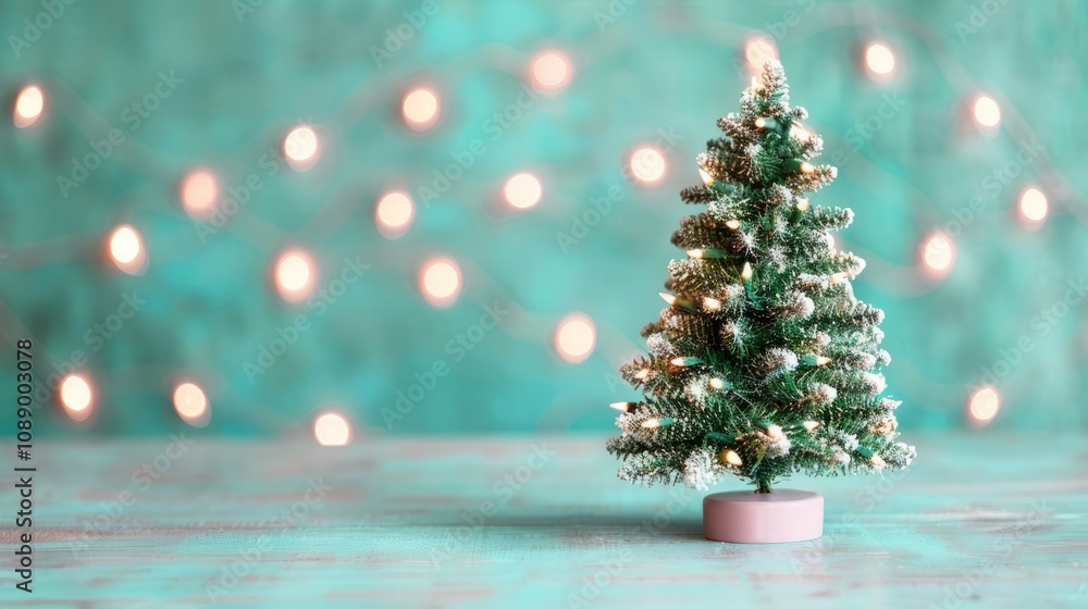Miniature Christmas tree with soft lights backdrop. Miniature Christmas tree with soft lights backdrop.
