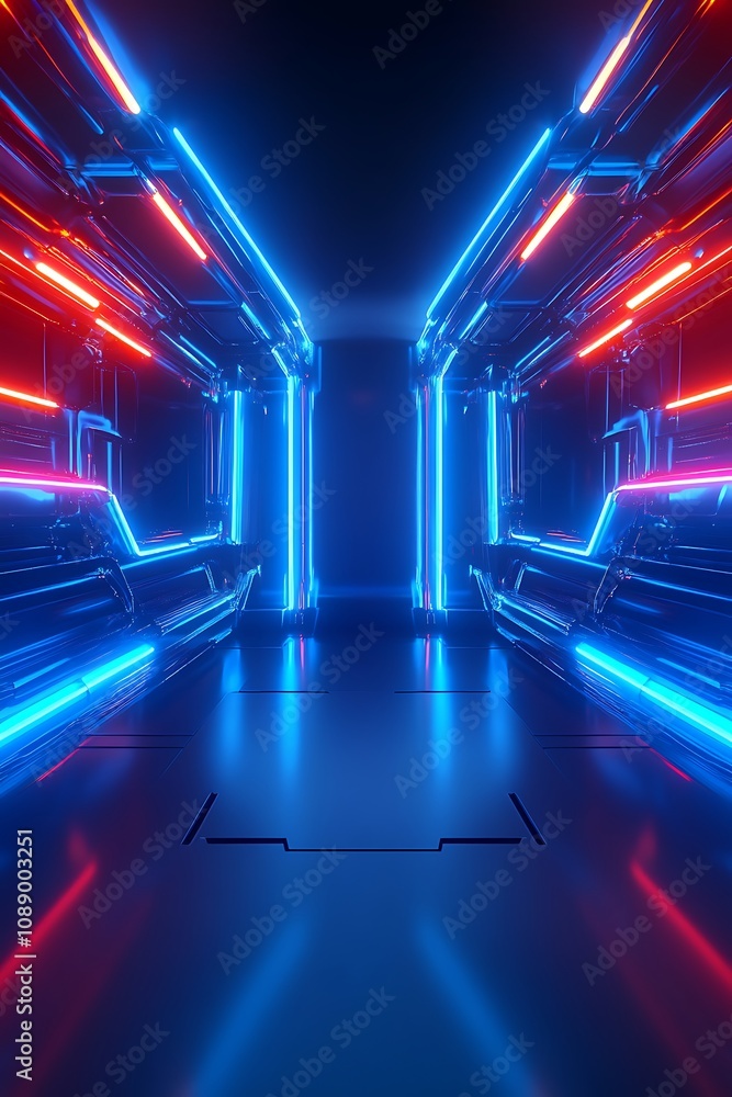 Futuristic Corridor with Neon Lights and Sleek Surfaces, Perfect for Sci-Fi Backgrounds and Technology Concepts, Evoking a High-Tech Atmosphere Futuristic Corridor with Neon Lights and Sleek Surfaces, Perfect for Sci-Fi Backgrounds and Technology Concepts, Evoking a High-Tech Atmosphere