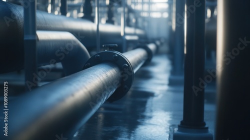 A detailed shot of a gas pipe running through a well-maintained interior, showcasing its smooth metal surface and precise connections in a minimalist setting.