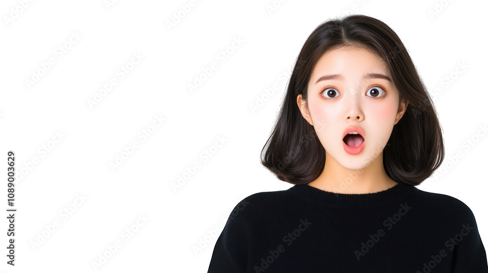 A surprised young woman with wide eyes and an open mouth. Transparent background. A surprised young woman with wide eyes and an open mouth. Transparent background.