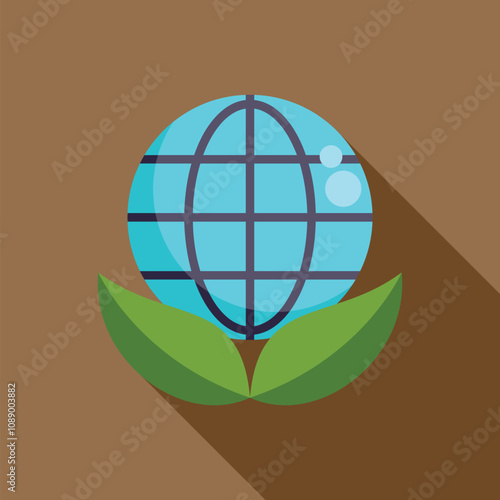 Globe resting on green leaves symbolizing environmental protection and global sustainability