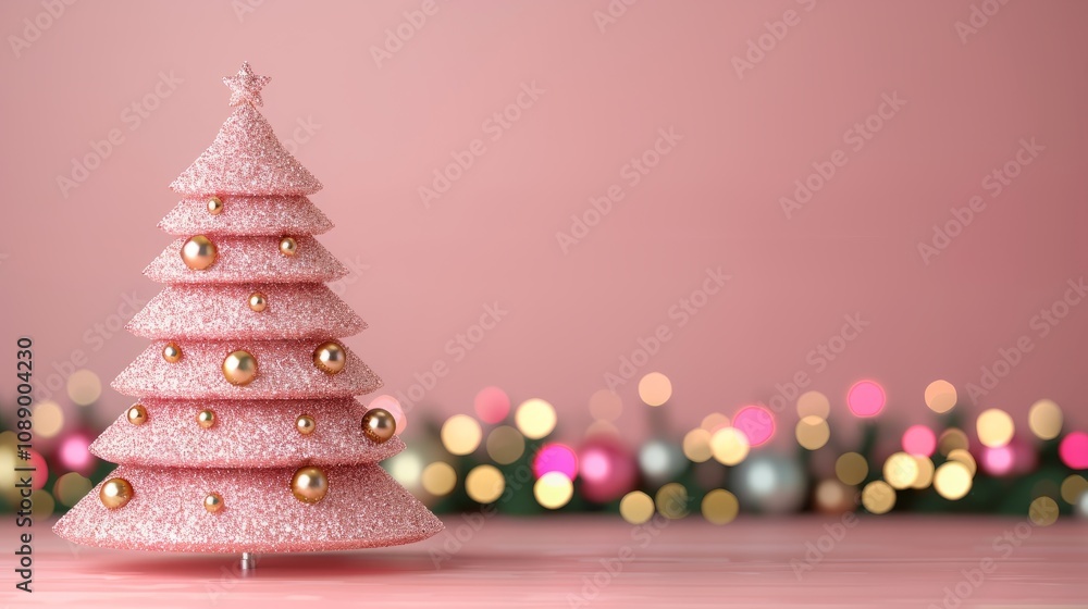 Pink Christmas tree with festive decorations. Pink Christmas tree with festive decorations.