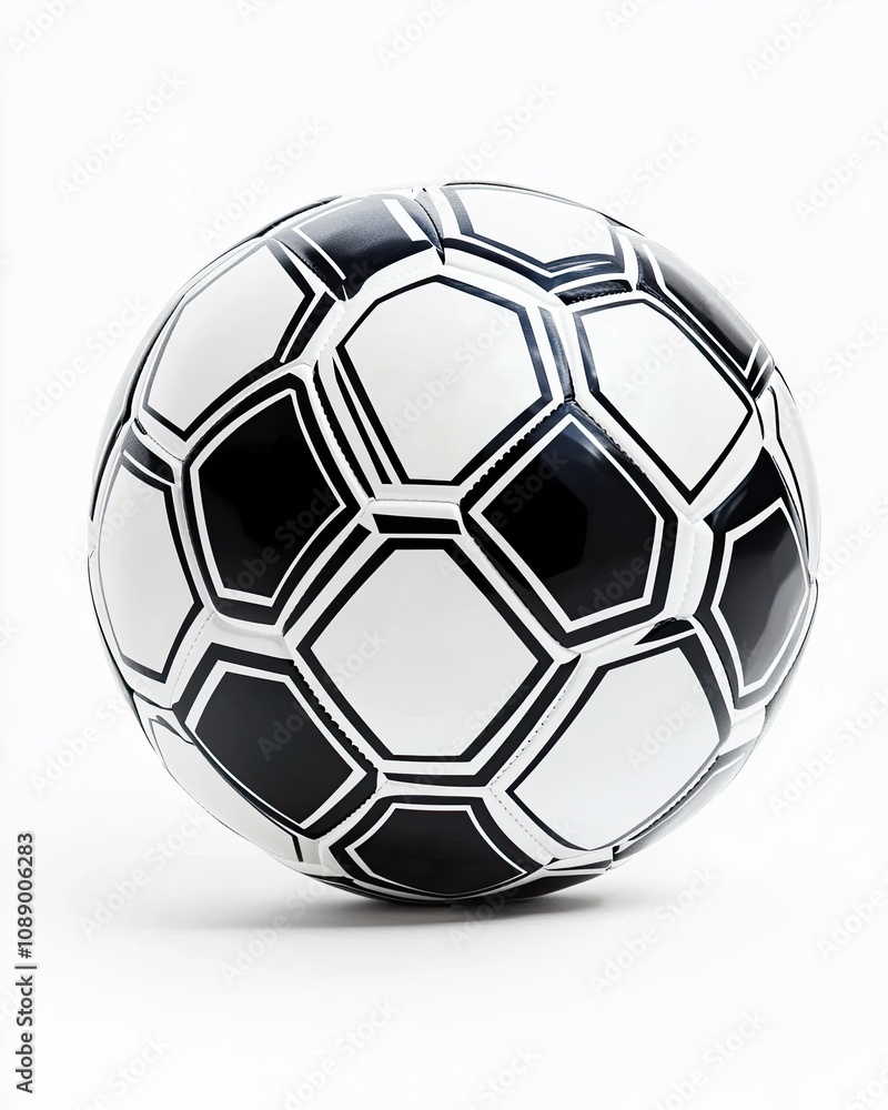 Fototapeta premium Black and White Soccer Ball: A classic black and white soccer ball, ready for the game. Its textured surface and iconic design evoke a sense of passion and competition.