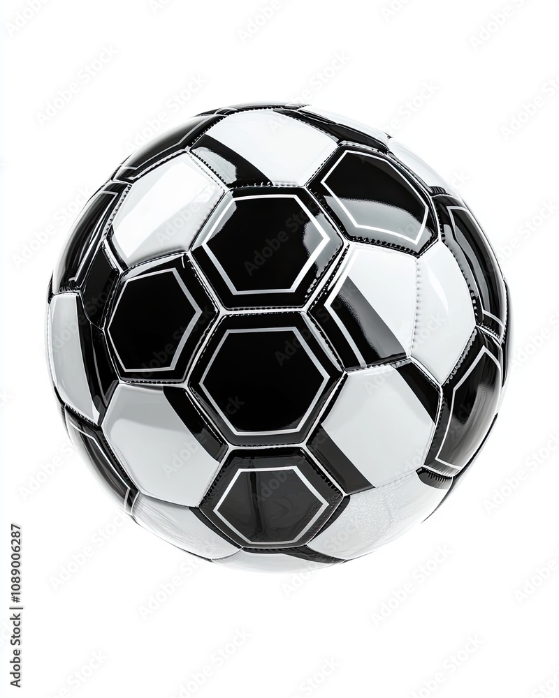Obraz premium Black and White Soccer Ball: A classic soccer ball, with black and white panels, ready for the game. A simple yet powerful image of the sport. 