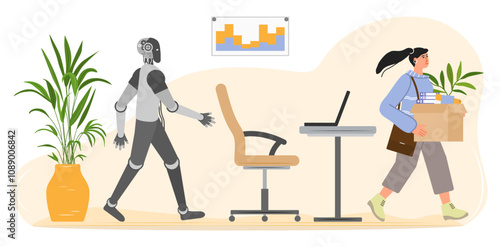 AI Robot People Unemployment Job loss Work problem
