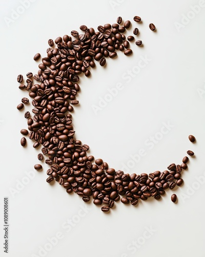 Coffee Bean Crescent: A crescent moon shape formed by roasted coffee beans, a minimalist and elegant design for coffee lovers and caffeine addicts alike. photo