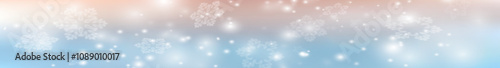 white snowfall effect on blue horizontal background. Christmas snowflake  or New Year winter effect. panorama. Eps 10