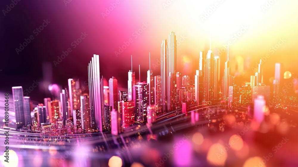A vibrant city skyline illuminated by colorful lights, showcasing modern skyscrapers against a dreamy, glowing backdrop. A vibrant city skyline illuminated by colorful lights, showcasing modern skyscrapers against a dreamy, glowing backdrop.