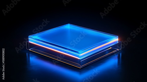 Futuristic Transparent Display Platform with Glowing Edges, Ideal for Showcasing Digital Content, Technology Presentations, and Modern Design Concepts