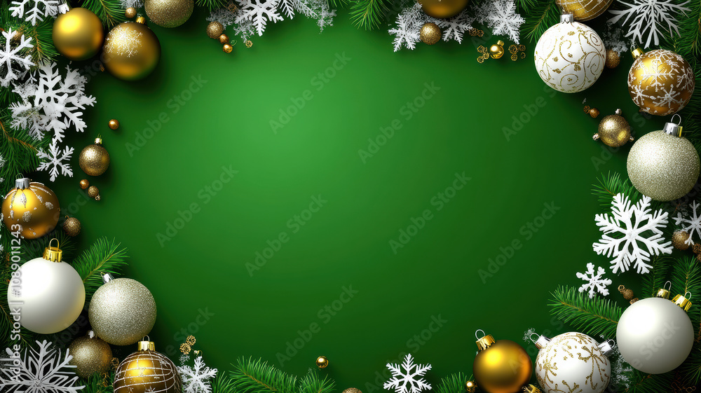 Holiday ornament frame with baubles and snowflakes vector illustration Holiday ornament frame with baubles and snowflakes vector illustration