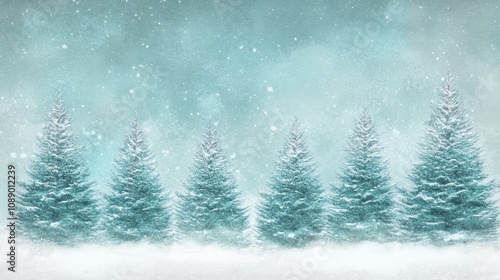 Winter Wonderland: Serene Snow-Covered Pine Trees Against Sparkling Sky
