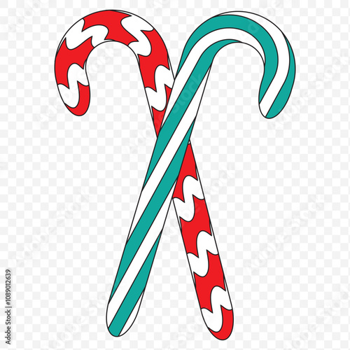 Christmas candy cane wave line with red and white striped. Xmas line with striped candy lollipop pattern. Christmas and new year element. Vector illustration isolated on transparent background. eps 10