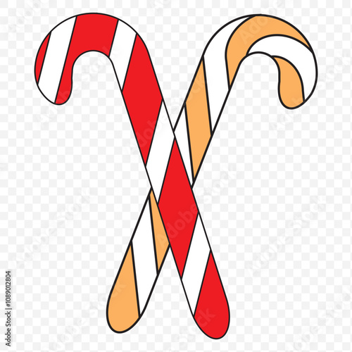 Christmas candy cane wave line with red and white striped. Xmas line with striped candy lollipop pattern. Christmas and new year element. Vector illustration isolated on transparent background. eps 10