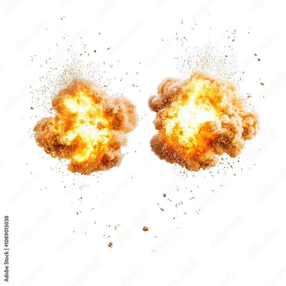 Explosive eruption showcasing powerful bursts of fire and smoke in dynamic action., isolated on a transparent background. Explosive eruption showcasing powerful bursts of fire and smoke in dynamic action., isolated on a transparent background.