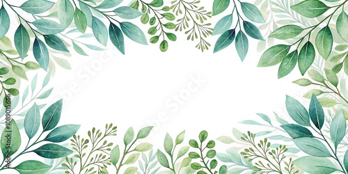 Abstract watercolor floral pattern with green leaves, pink brush strokes, watercolor painting, green foliage, floral patterns