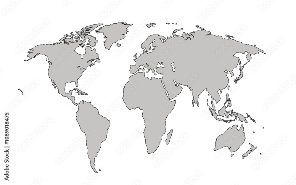 Flat vector world map with clear country.
