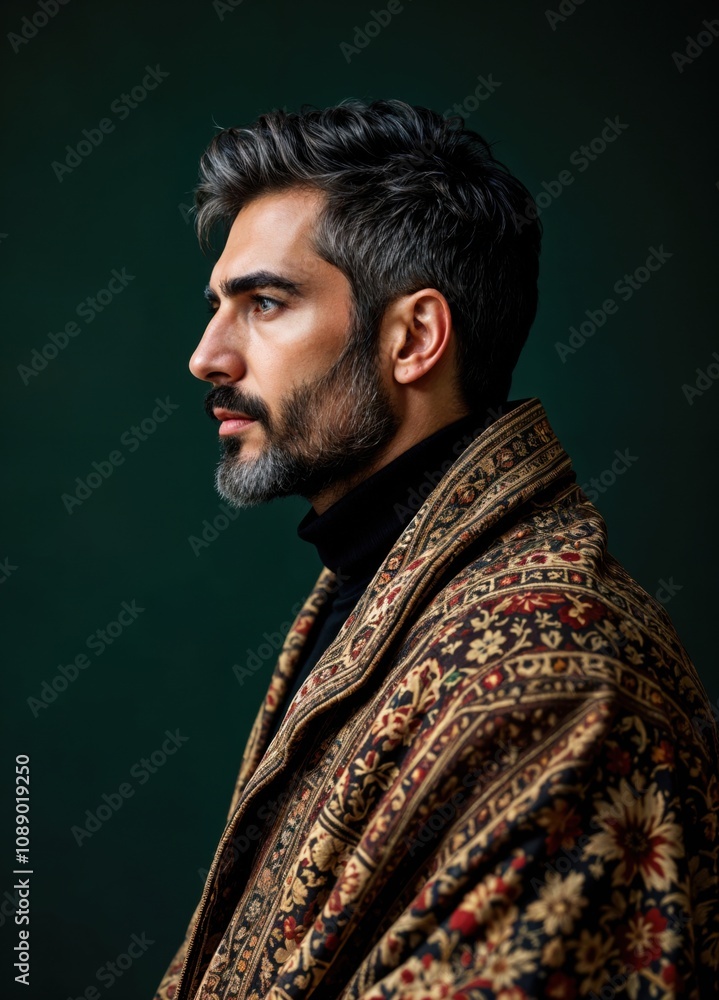 Profile of a man in a stole. Profile of a man in a stole.