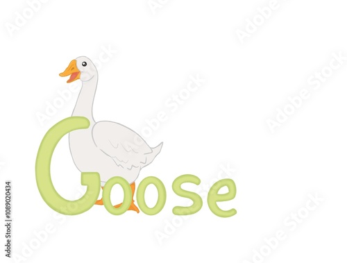 Isolated illustration for baby English alphabet with funny goose