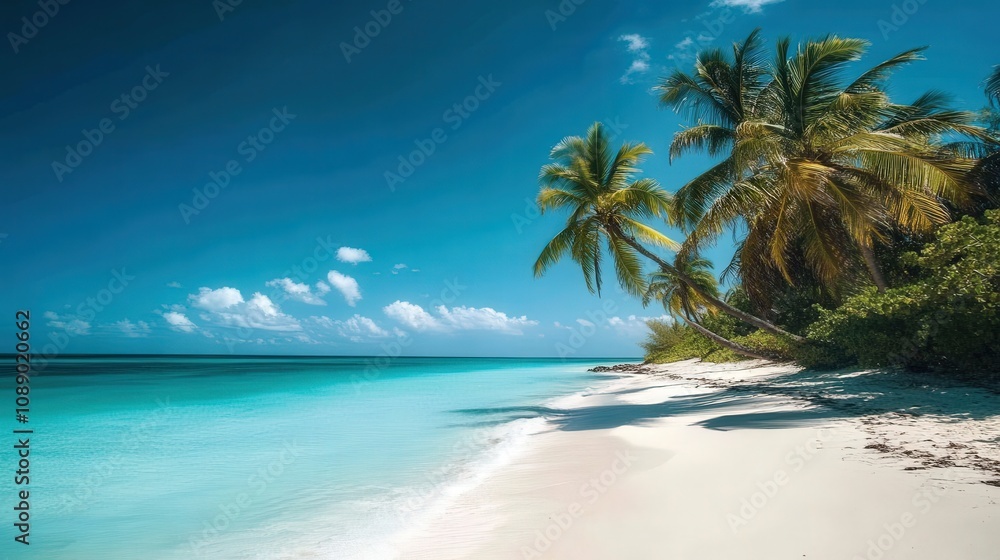 Palm Trees Overlooking a Pristine Tropical Beach Palm Trees Overlooking a Pristine Tropical Beach