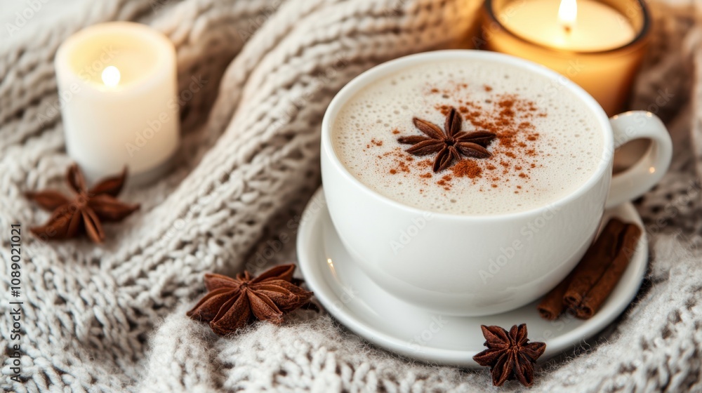 Cozy Winter Warmth with Spiced Latte and Soft Knit Blanket Cozy Winter Warmth with Spiced Latte and Soft Knit Blanket