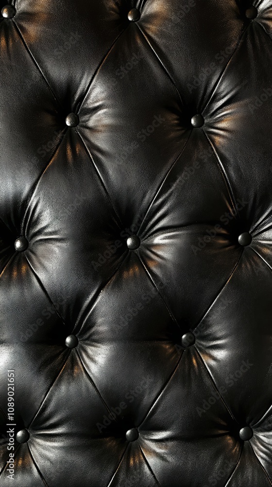Fototapeta premium Black Leather Tufted Upholstery Texture Background