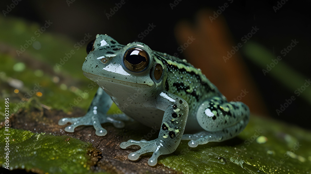 Obraz premium Fleischmann glass frog Fleischmann's Glass Frog perched on a tropical leaf, its translucent skin allowing a glimpse into its inner world, beautifully captured by the high-definition camera.