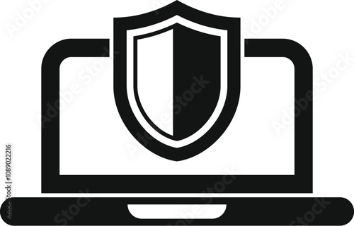 Shield protecting laptop, concept of internet security, antivirus and protection of online data