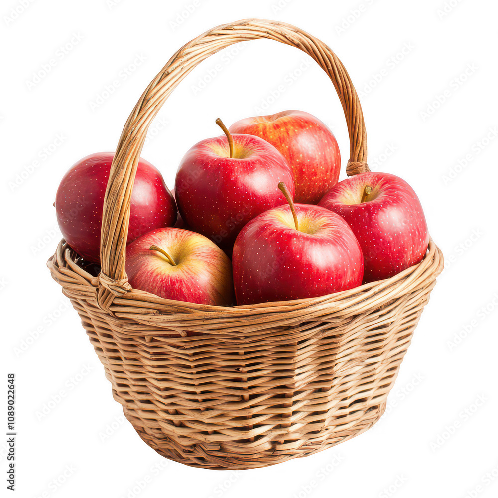A basket filled with fresh, red apples ready for a healthy snack., isolated on a transparent background. A basket filled with fresh, red apples ready for a healthy snack., isolated on a transparent background.