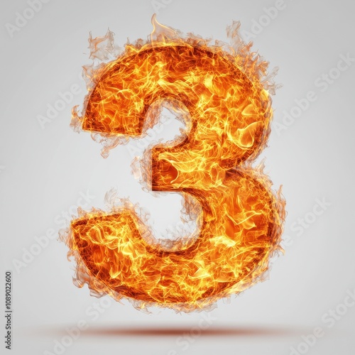 A fiery representation of the number three, showcasing dynamic flames and vibrant colors.