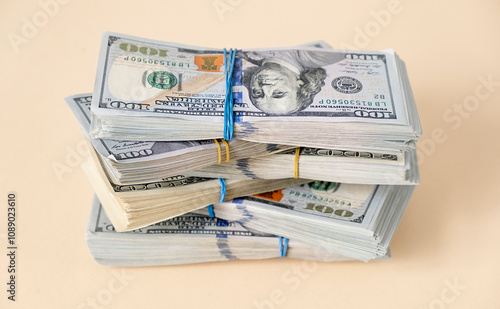 American dollar banknotes stack, old banknotes vs new, pack of money, rich, luxury, currency, spending money in crisis, benchmark currency, most used in transactions across the world photo