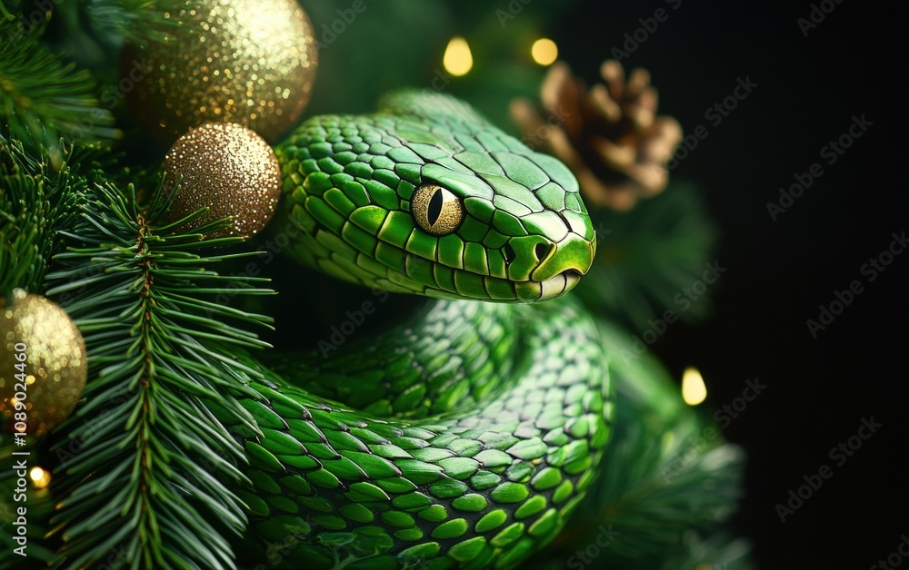 Fototapeta premium green snake christmas background