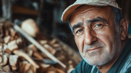 Wallpaper Mural Azerbaijani artisan concentrates on his intricate wood carving, surrounded by tools and shavings Torontodigital.ca