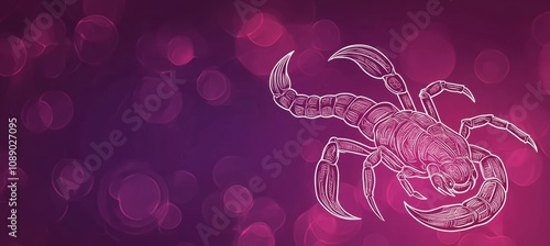 Mystical Scorpion Illustration Glowing, Intricate Scorpio Design on a Dark, Textured Background photo