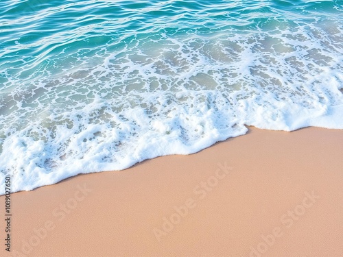 Beautiful Soft blue ocean wave on fine sandy beach, serene ocean waves, tranquil atmosphere, soothing coastal view