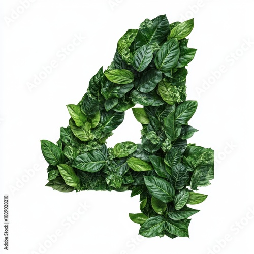 A decorative numeral "4" made of green leaves, symbolizing nature and growth.